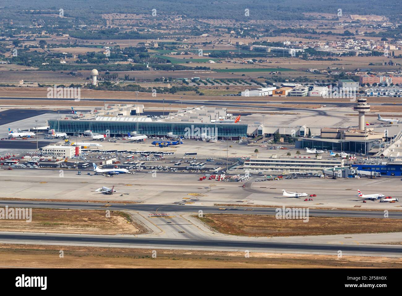 Palma de Majorque, Espagne - 21 juillet 2018 : photo aérienne de l'aéroport PMI de Palma de Majorque en Espagne. Banque D'Images