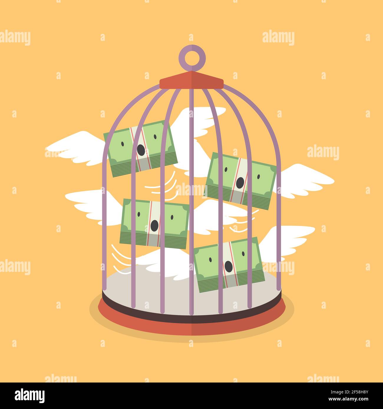 Voler de l'argent dans une cage à oiseaux. Concept financier. Illustration vectorielle Illustration de Vecteur