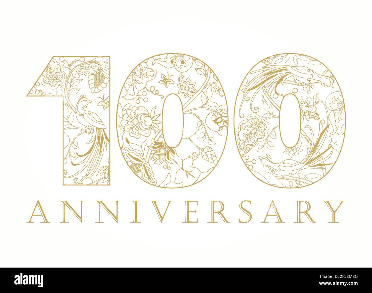 Concept de logo créatif du 100e anniversaire dans les modèles ethniques et les oiseaux de paradis. Modèle de conception graphique abstrait isolé. Top 100, 100 % pour cent Illustration de Vecteur