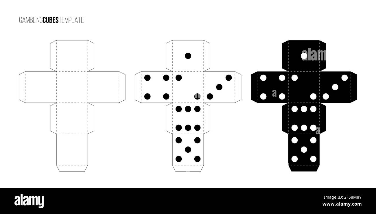 Cubes pour jeu de papier modèle ensemble. Illustration vectorielle de jeux et de craps de casino. Cubes de poker découpe noir et blanc bleus, numéros avec Illustration de Vecteur