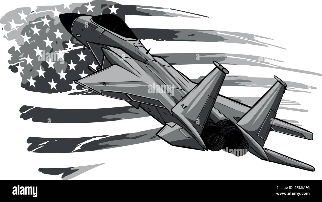 Conception d'avions de chasse militaires avec drapeau américain. Illustration vectorielle Illustration de Vecteur