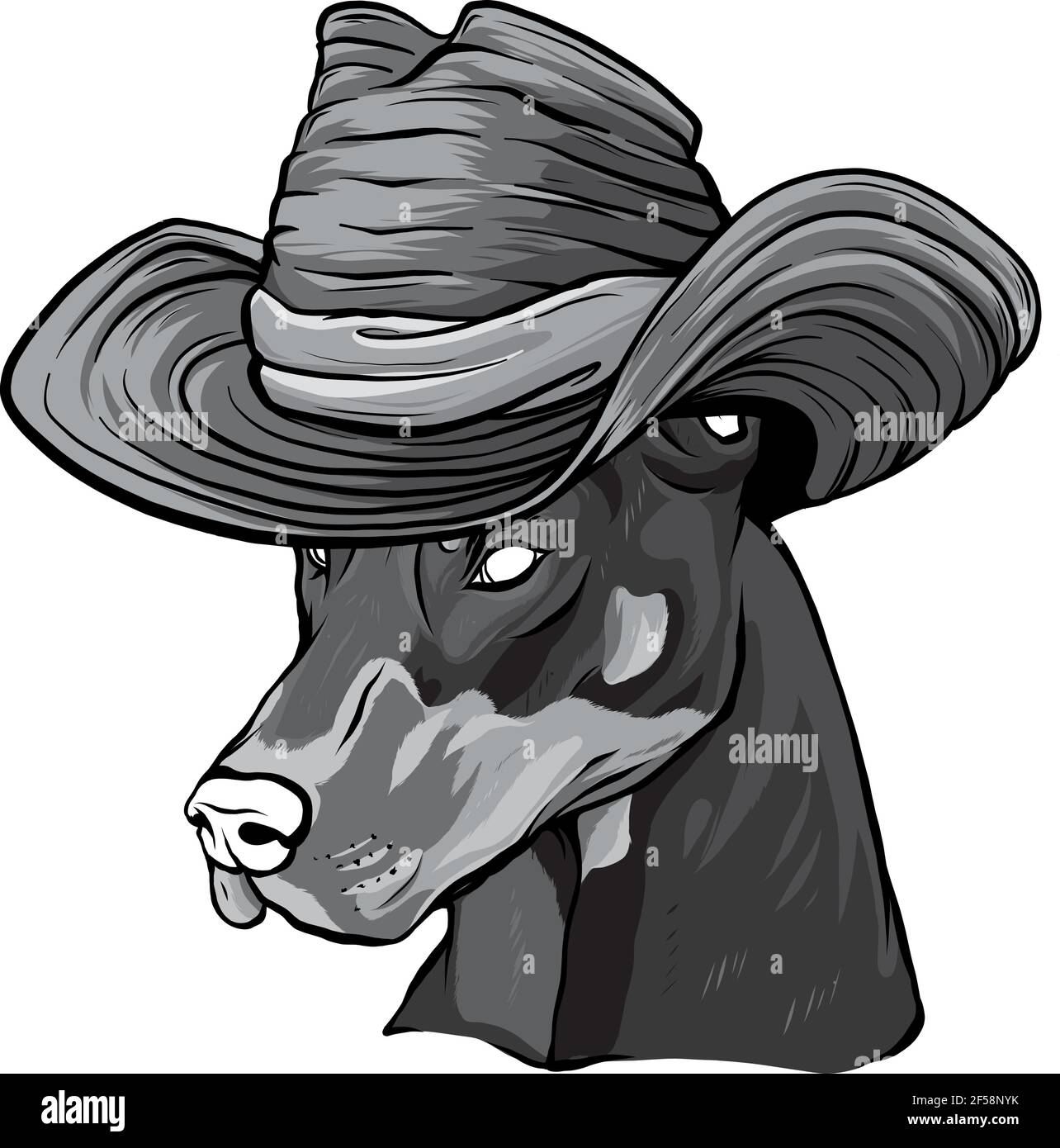 Dessin du visage de chien Dobermann avec illustration vectorielle de chapeau Illustration de Vecteur