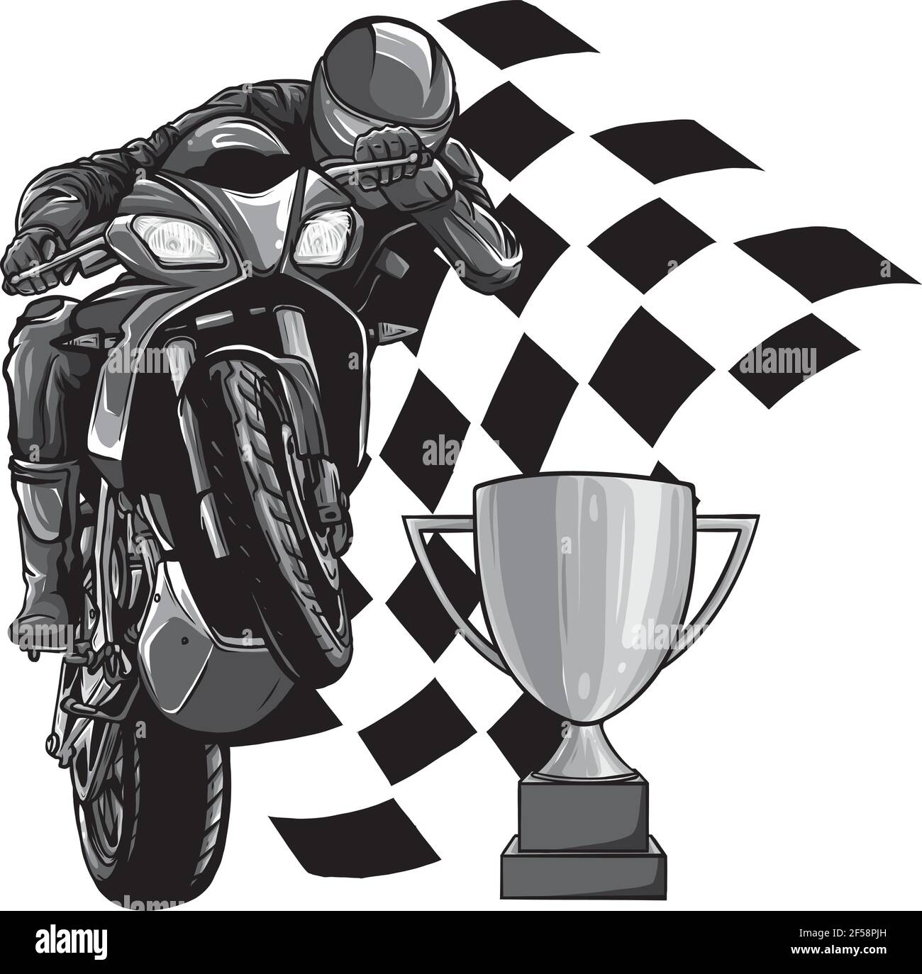 Design des Riders sur moto sport avec coupe et course drapeau Illustration de Vecteur