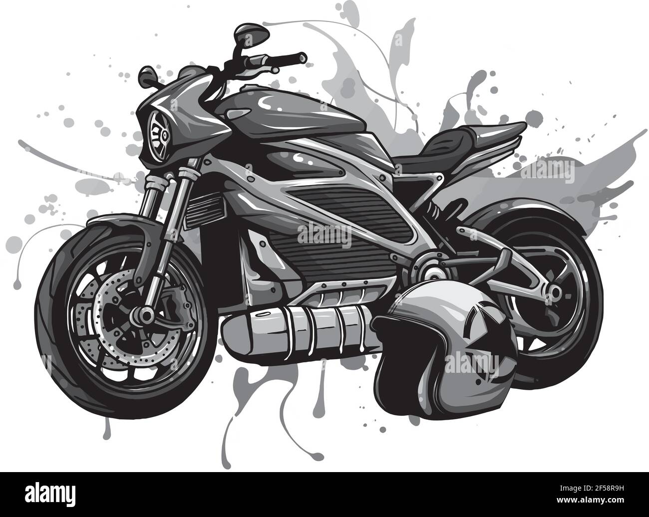 Conception de l'illustration de la moto avec helme Illustration de Vecteur