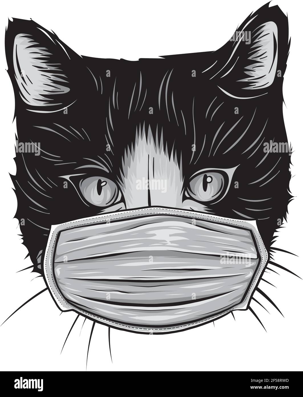 Conception de la tête de chat avec masque protection contre le virus Illustration de Vecteur