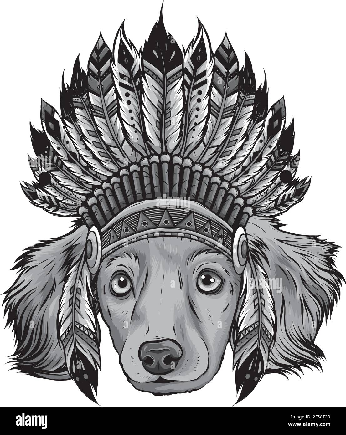 Motif chien tête avec chapeau indien traditionnel, illustration vectorielle Illustration de Vecteur