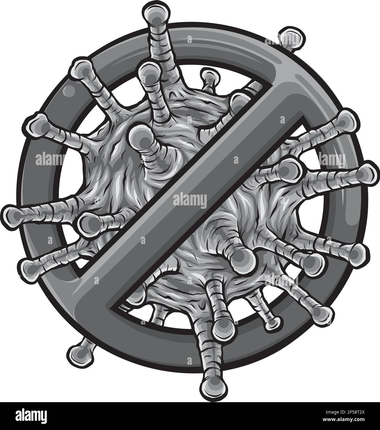 Conception du signe interdit avec l'icône de glyphe de particule de virus Illustration de Vecteur