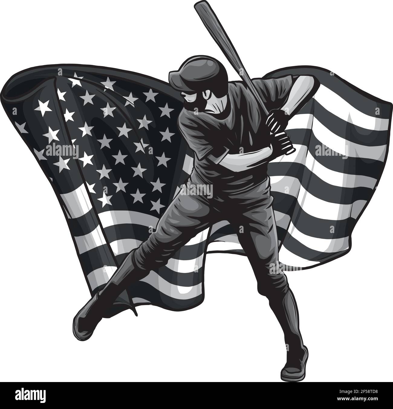 Dessin d'un joueur de baseball avec illustration du vecteur drapeau américain Illustration de Vecteur