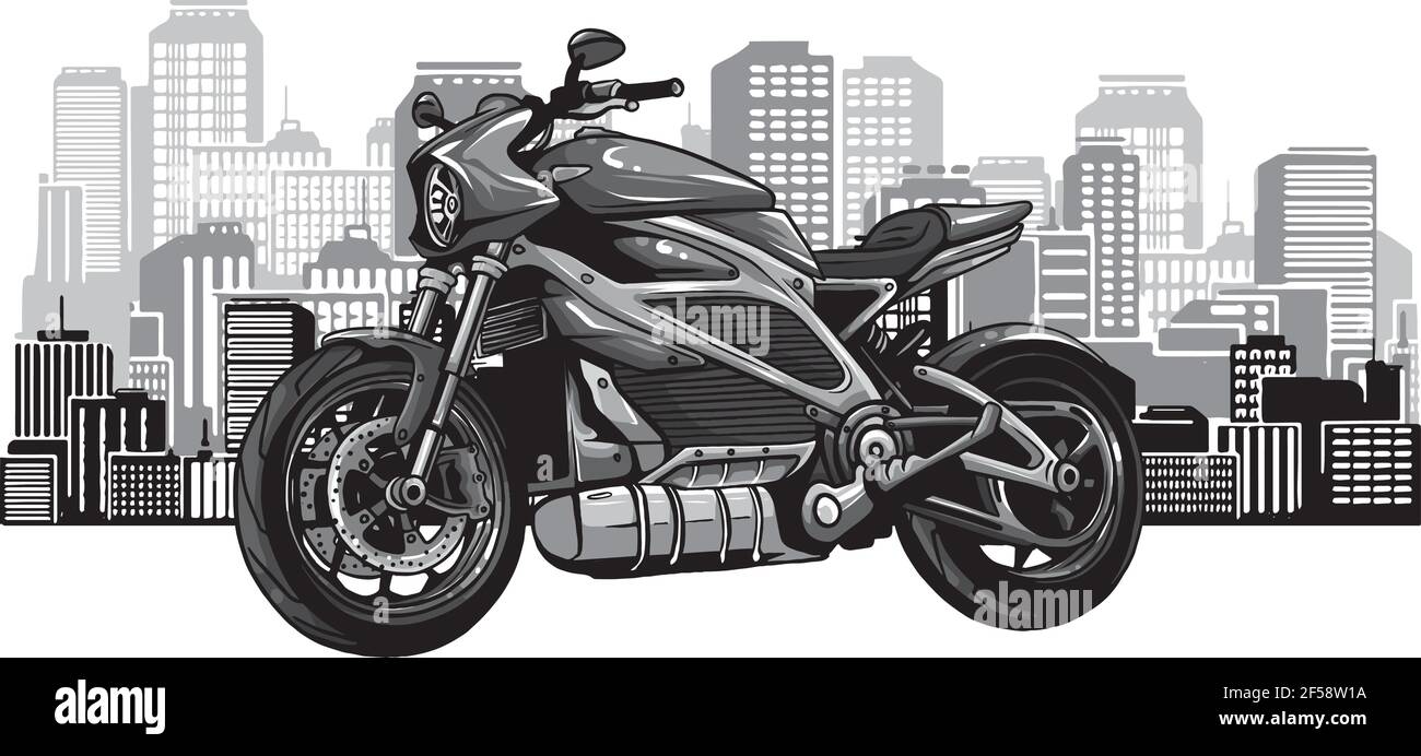 conception de paysage urbain avec illustration de vecteur de moto rapide Illustration de Vecteur
