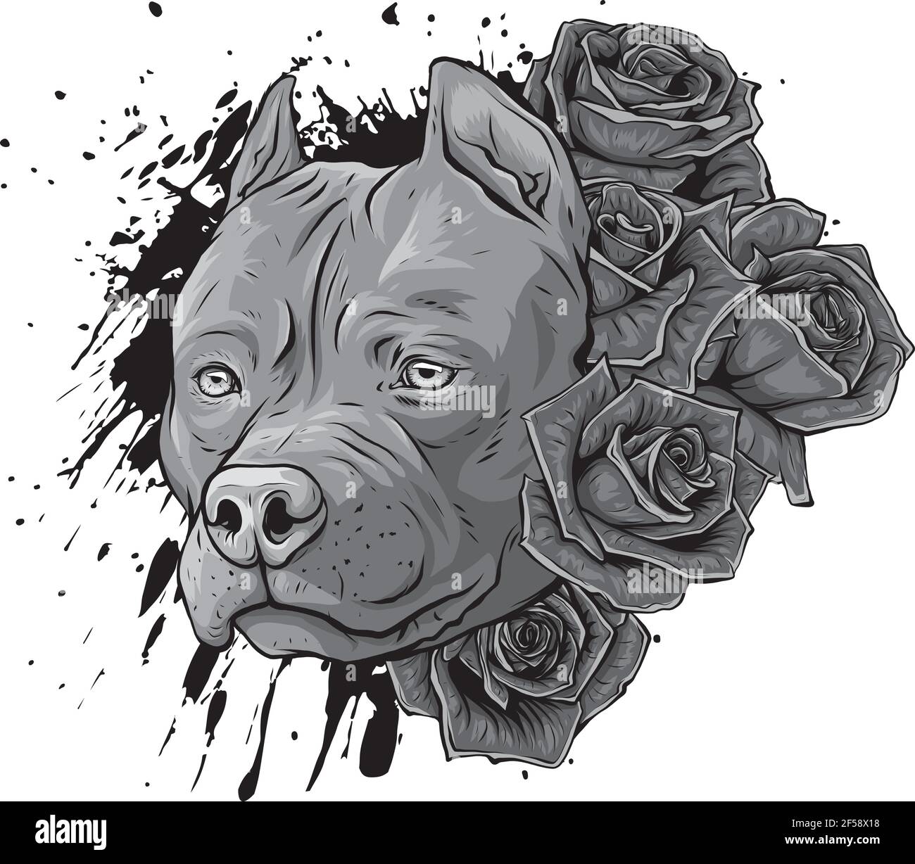 conception de chien tête avec illustration de vecteur de roses Illustration de Vecteur