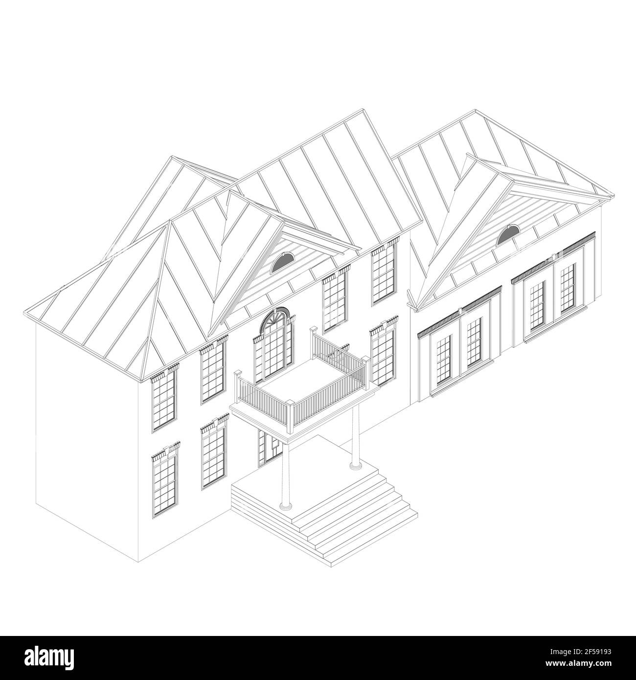Le contour de la maison est de deux étages. Vue isométrique. 3D. Illustration vectorielle. Illustration de Vecteur
