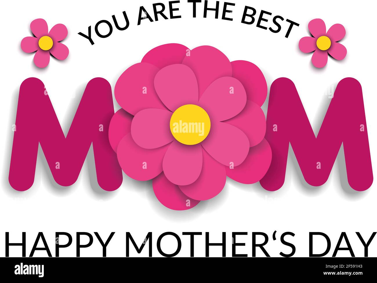 Carte De Vœux De Fete Des Meres Avec Texte Vous Etes La Meilleure Maman Et La Lettre O Fait De Papier Rose Decoupe Fleur Bonne Fete Des Meres Inscription Sur Blanc Image