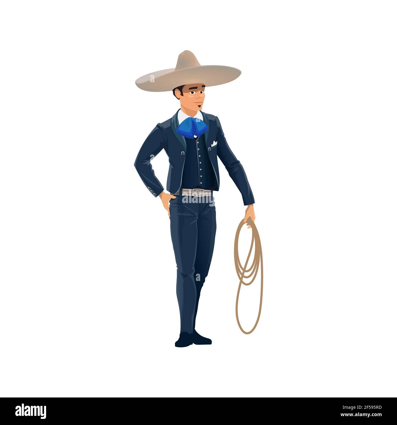 Homme au lasso dans sombrero chapeau cow-boy isolé Illustration de Vecteur