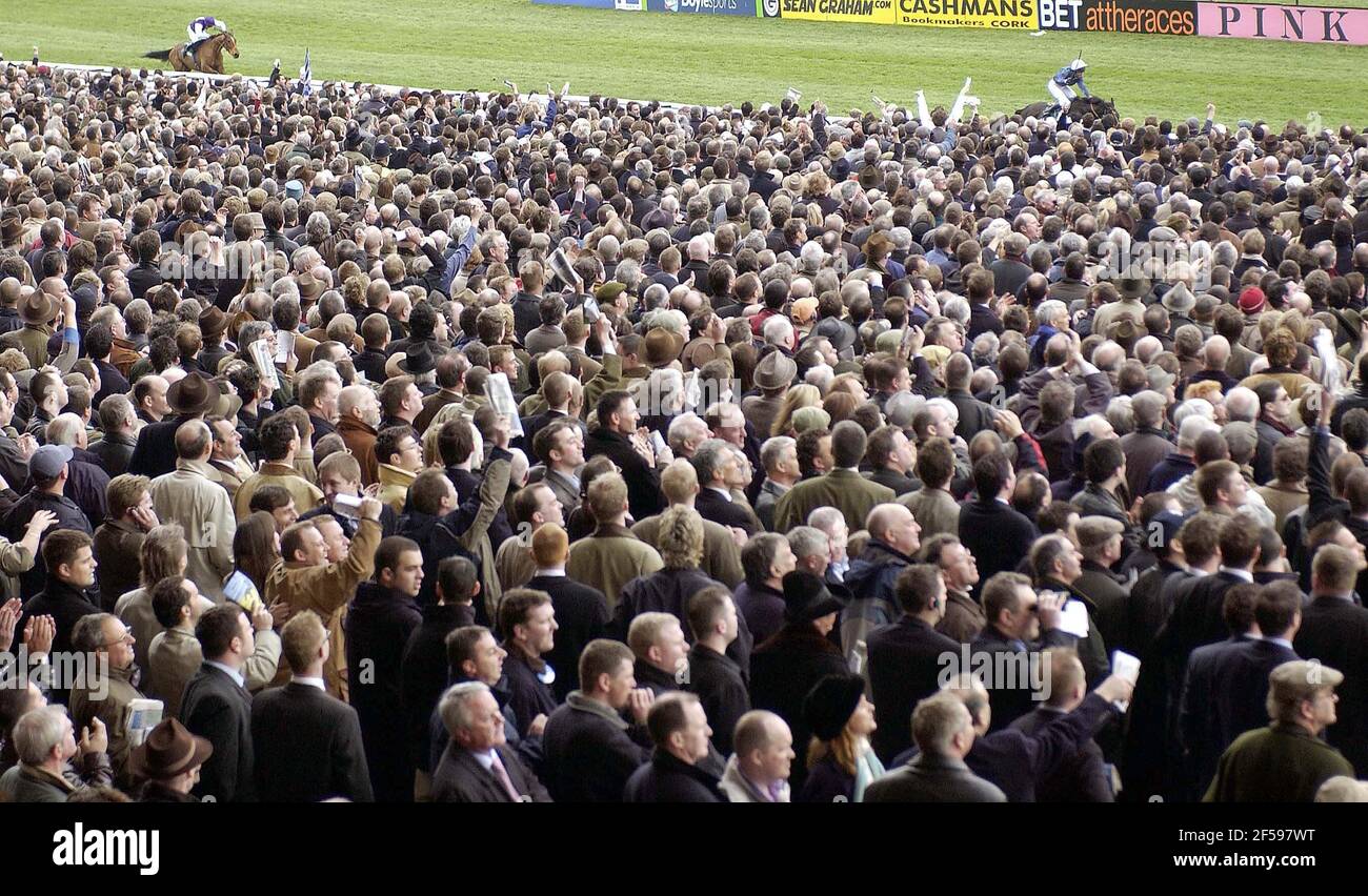 FESTIVAL NATIONAL DE CHASSE CHELTENHAM 1ER JOUR L'OBSTACLE DÉBUTANT DE GERRARD VIENT À LA PHOTO FINLANDAISE 11/3/2003 DAVID ASHDOWNRACING CHELTENHAM Banque D'Images