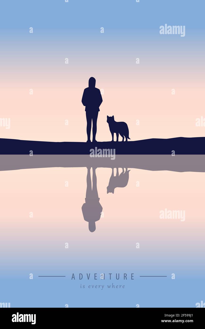 fille et chien au bord du lac dans la nature vecteur Illustration de Vecteur