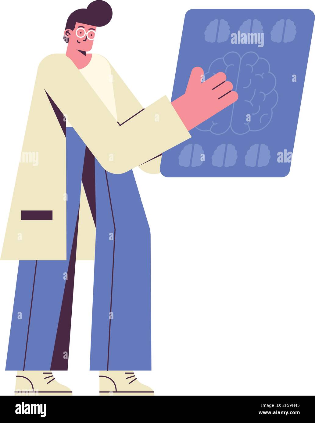 médecin avec balayage de texte cérébral Illustration de Vecteur