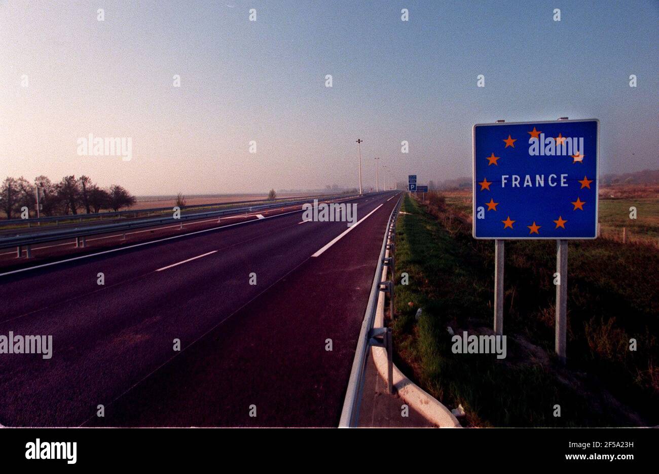 Les chauffeurs de camions de Fraench frappent l'A26 près de la Belgique le 3 novembre 1997 Banque D'Images