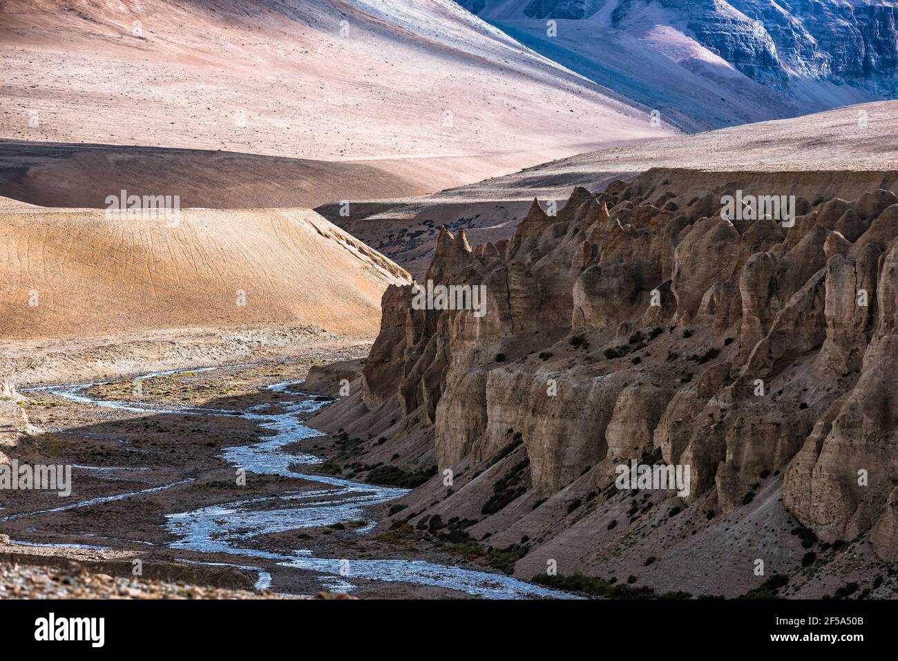 Paysage érodé et tours de roche au Tibet Banque D'Images