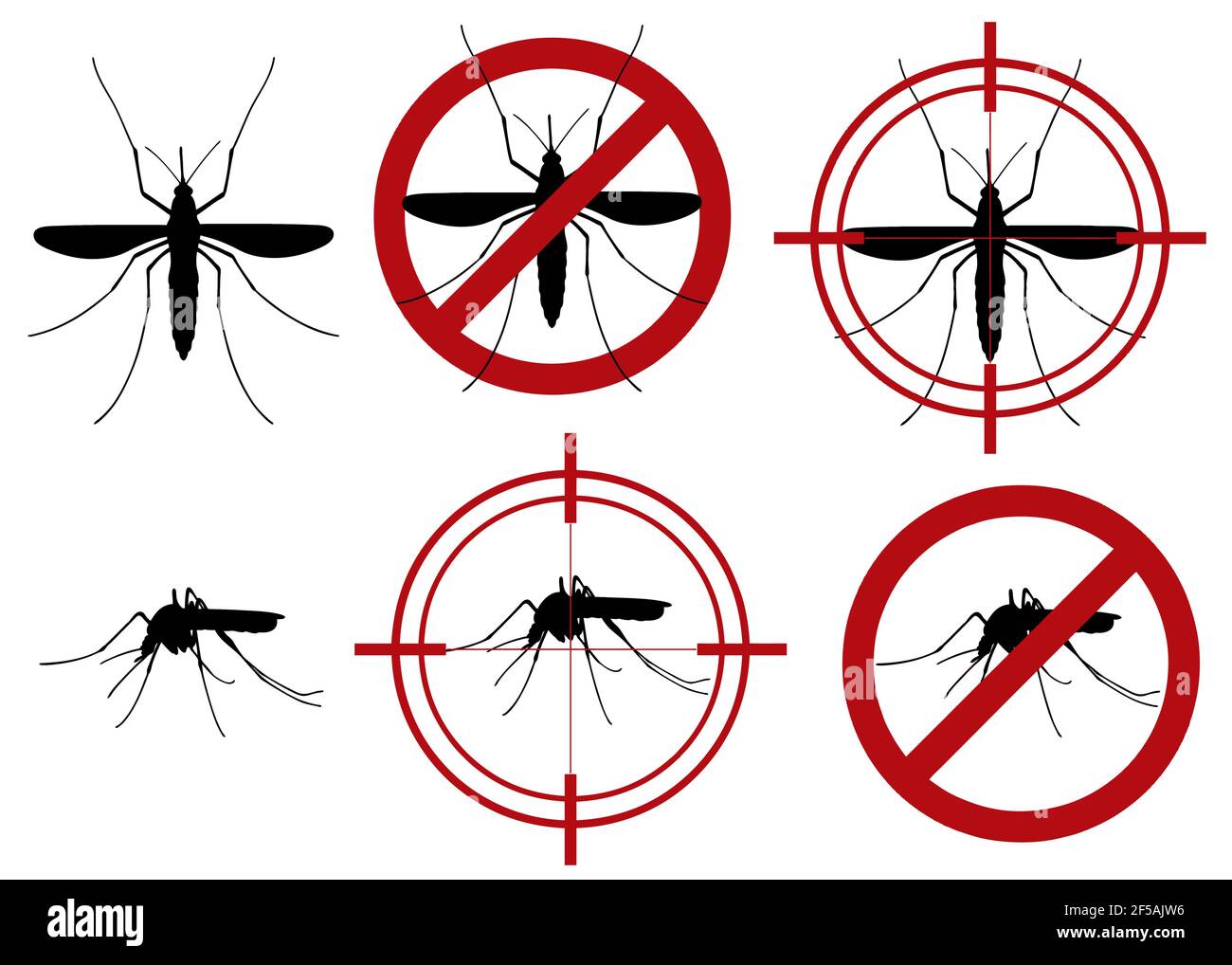 Illustration de l'avertissement les moustiques interdits signe et cible isolée sur blanc Illustration de Vecteur
