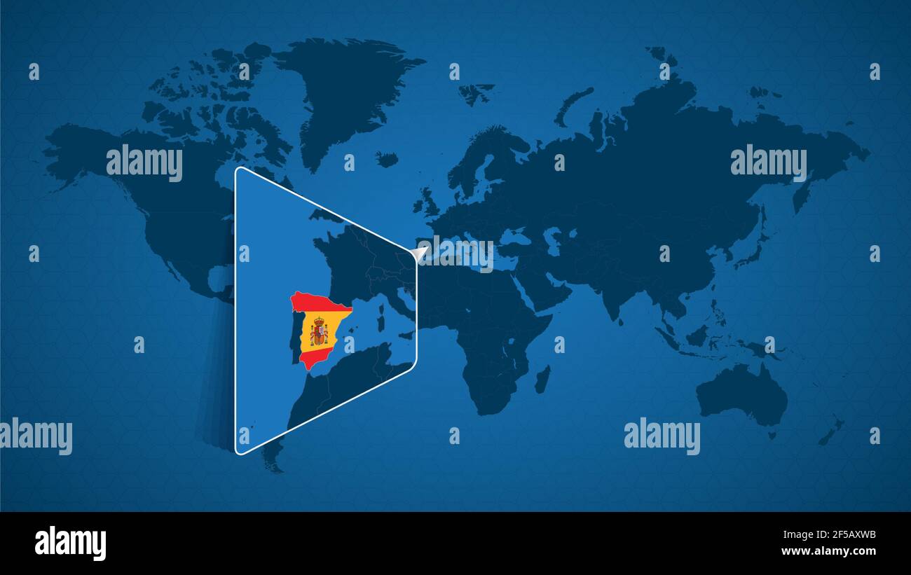 Carte Detaillee Du Monde Avec Carte Agrandie De L Espagne Et Des Pays Voisins Drapeau Et Carte De L Espagne Image Vectorielle Stock Alamy