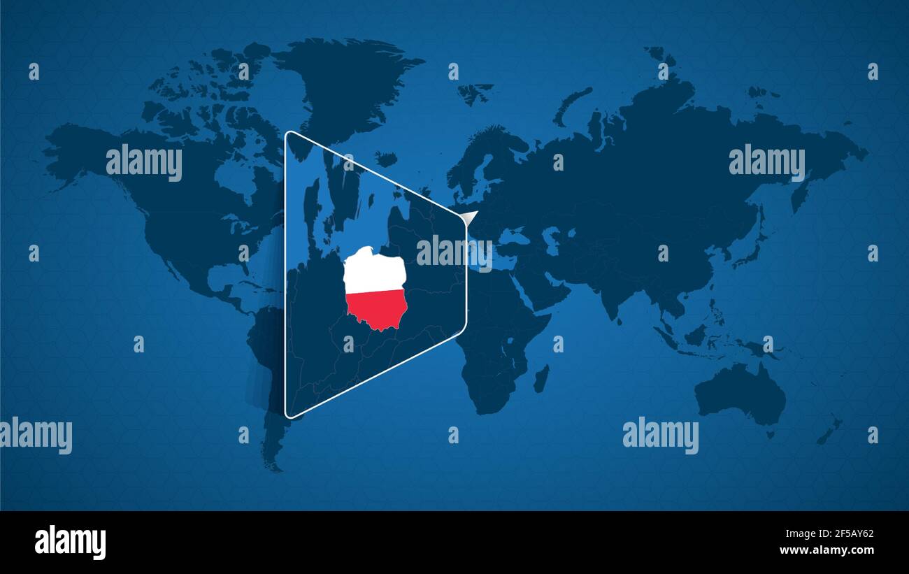 Carte détaillée du monde avec carte agrandie de la Pologne et des pays voisins. Drapeau de Pologne et carte. Illustration de Vecteur
