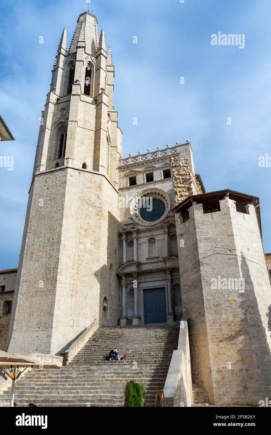Vue sur la cathédrale de Gérone. Catalogne. Espagne. Banque D'Images