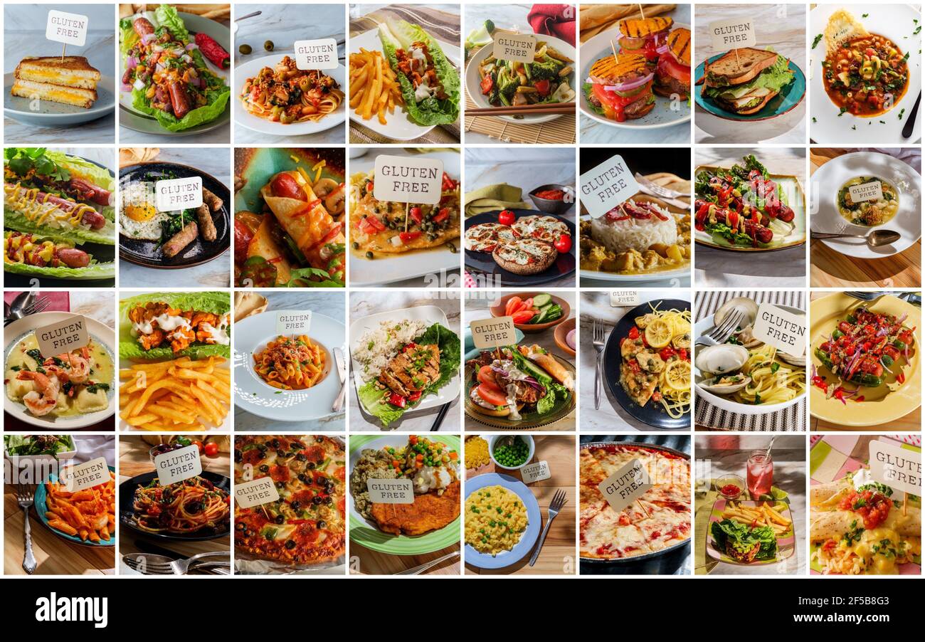 World cuisine Collage alimentaire sans gluten pour les personnes atteintes de cœliaque sensibilité à la maladie ou au gluten non-coeliaque Banque D'Images