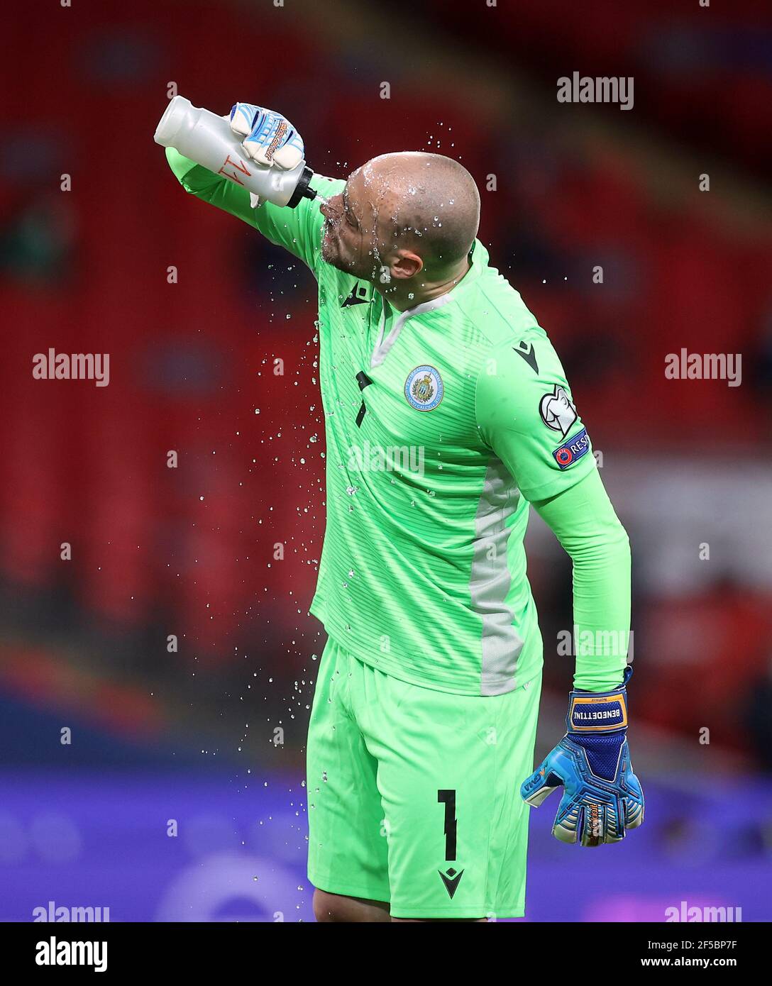 Elia Benedettini, gardien de but de Saint-Marin, lors du match de qualification de la coupe du monde FIFA 2022 au stade Wembley, Londres. Date de la photo: Jeudi 25 mars 2021. Banque D'Images