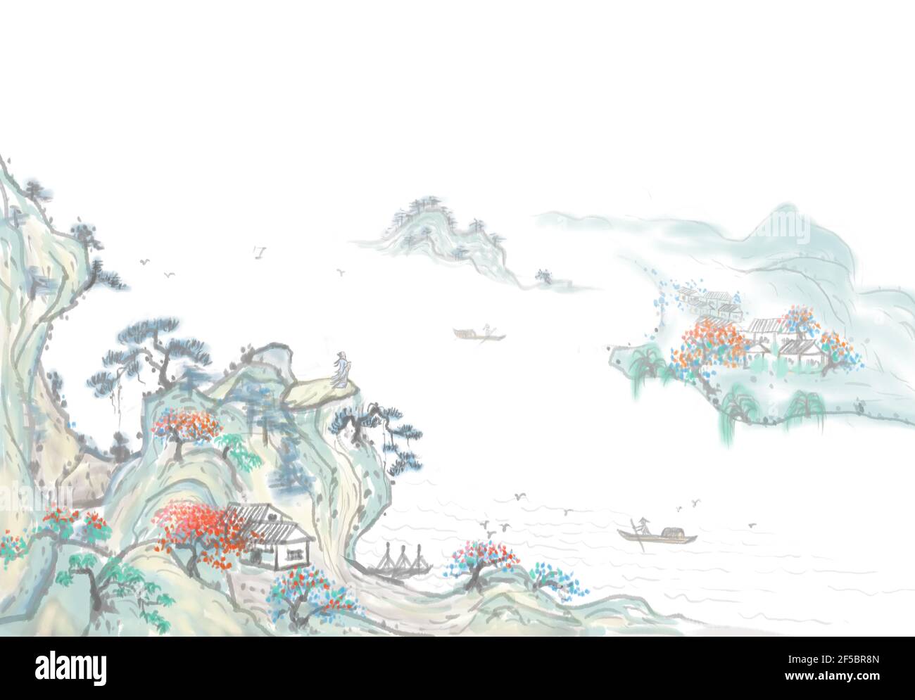 Une conception artistique distante de la peinture zen Ink paysage Banque D'Images