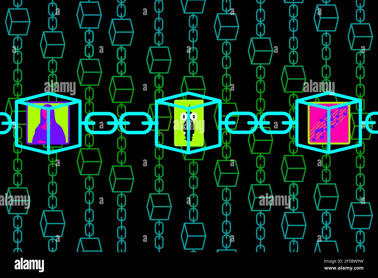 Jetons non fongibles NFT art et objets de collection, technologie blockchain pour créer des objets numériques uniques pour l'art cryptographique, les objets de collection crypto et les jeux Banque D'Images