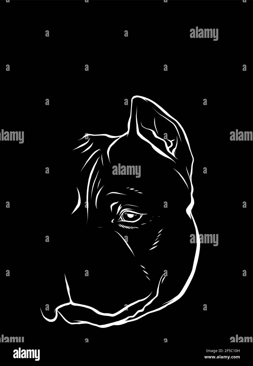 Silhouette blanche du chien avec illustration de la couronne sur fond noir Illustration de Vecteur