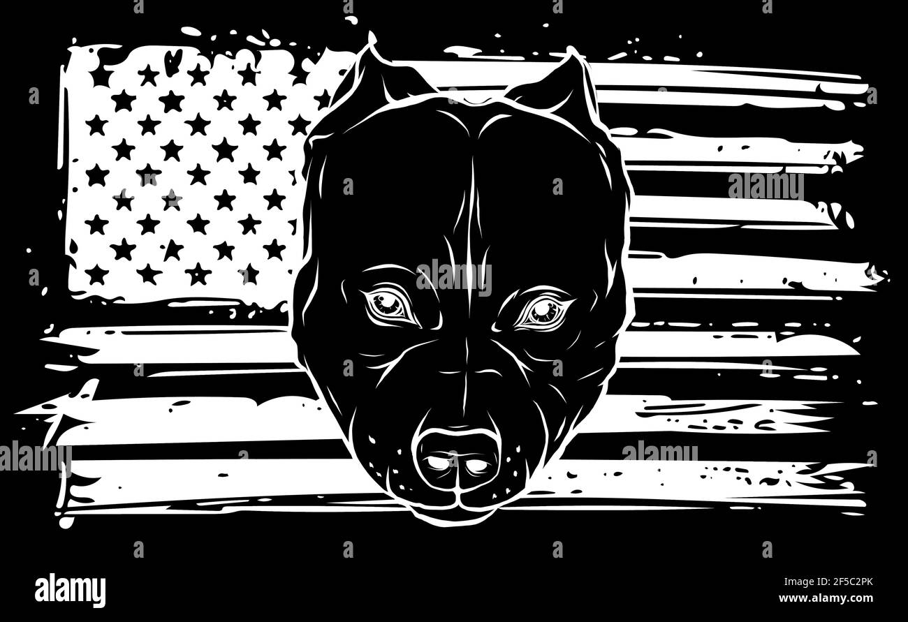 Silhouette blanche du chien Bullet avec drapeau américain Illustration de Vecteur