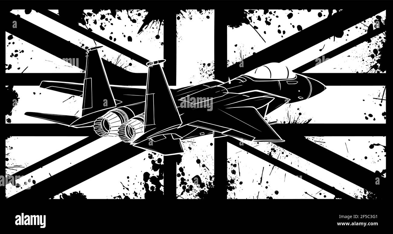 Silhouette blanche d'avions de chasse militaires avec vecteur drapeau de l'angleterre illustration Illustration de Vecteur