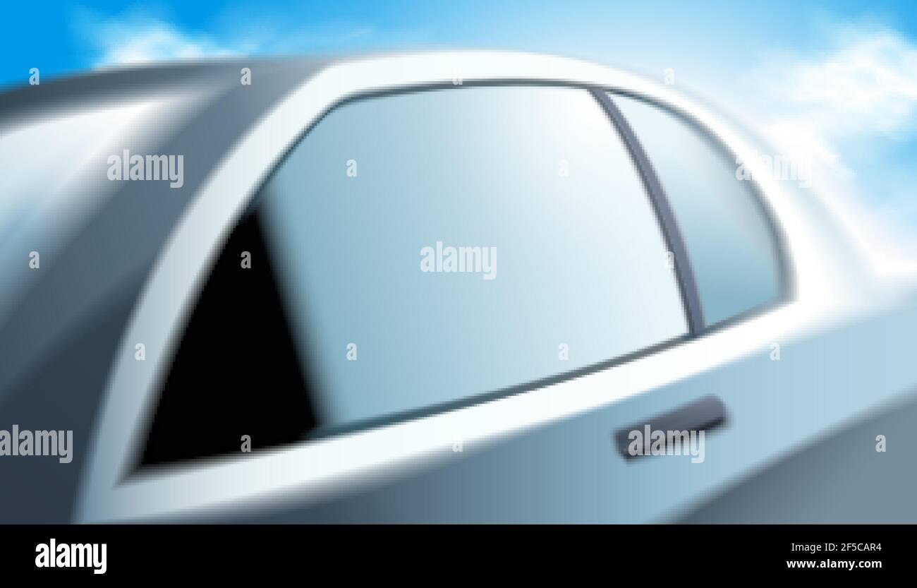 Illustration 3D d'une voiture argentée moderne contre un ciel bleu à l'extérieur Illustration de Vecteur