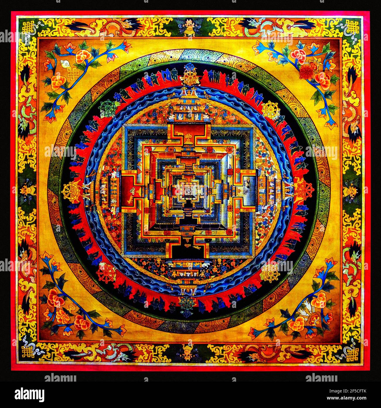 Gandhanra Thangka Tibétain - terre pure d'Amitabha Thangka - Peinture Tantrique Bouddha à Dorure - Tapisserie Mural pour Décoration Zen - Méditation et Relaxation Spirituelle