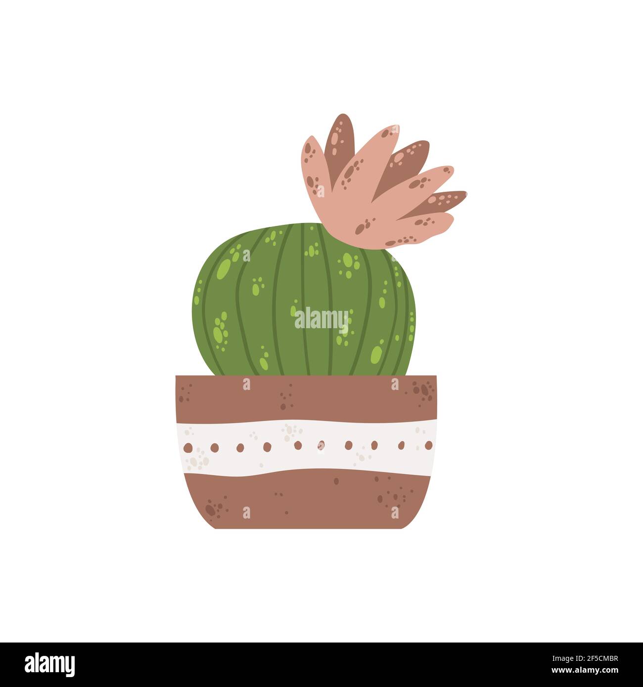 Une seule maison colorée en pot. Illustrations vectorielles de cactus d'intérieur en pot de fleurs. Plante d'intérieur en pot dans le style de dessin animé plat. Isolé sur b blanc Illustration de Vecteur