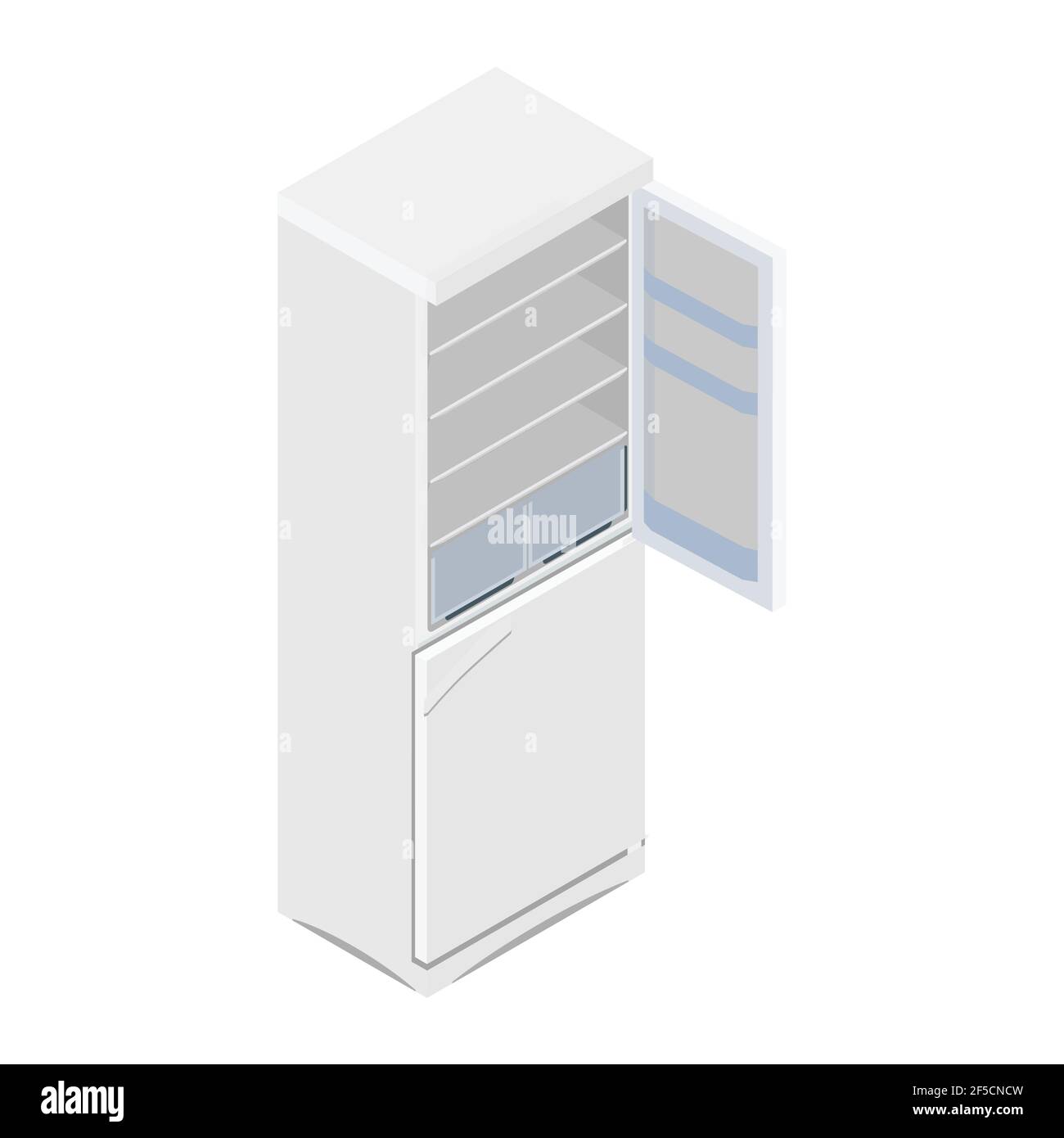 Illustration vectorielle, réfrigérateur vide gris isométrique. Icône réfrigérateur ou réfrigérateur Illustration de Vecteur