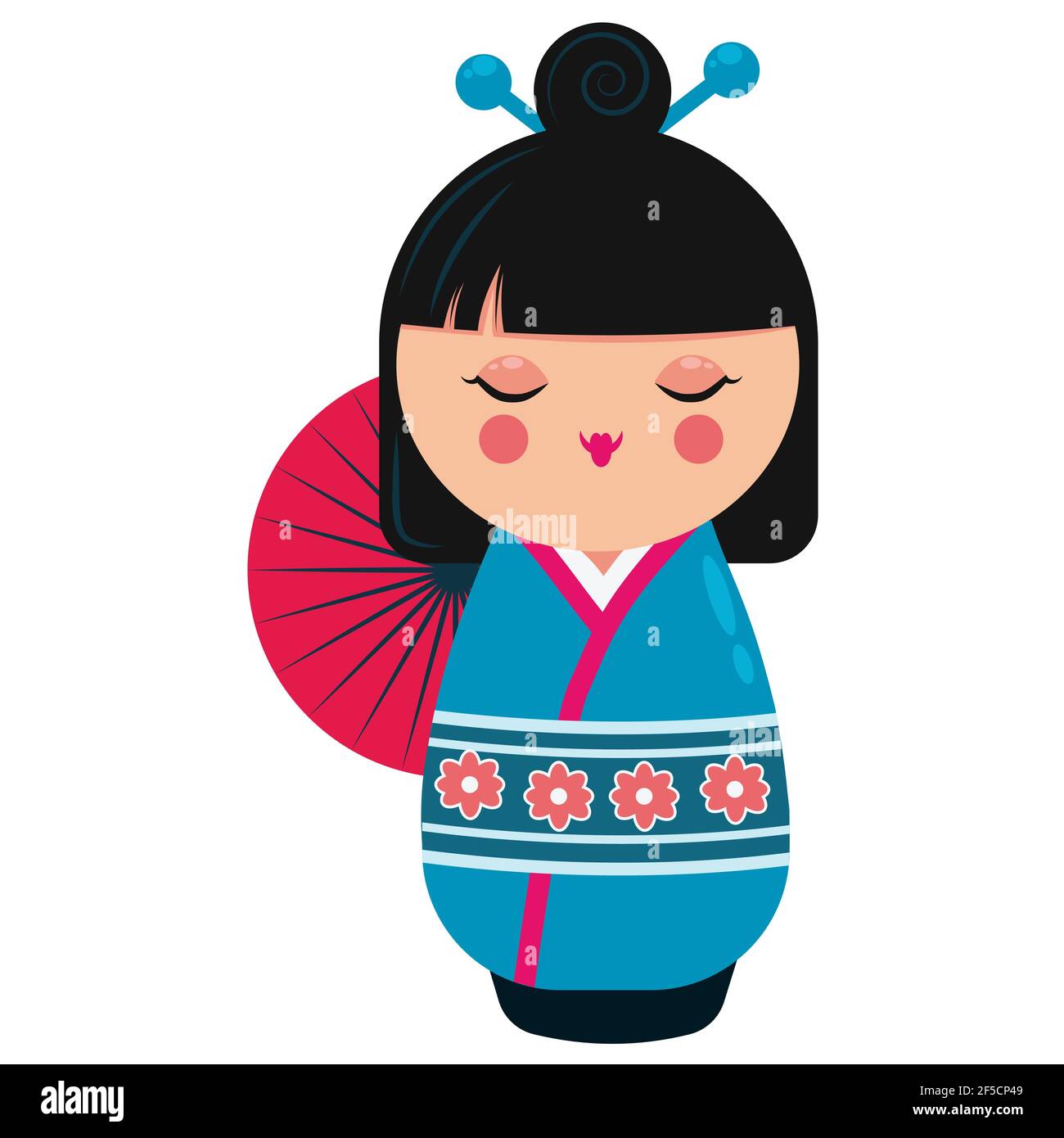 Adorable personnage de poupée kokeshi japonais. Illustration vectorielle de dessin animé Illustration de Vecteur