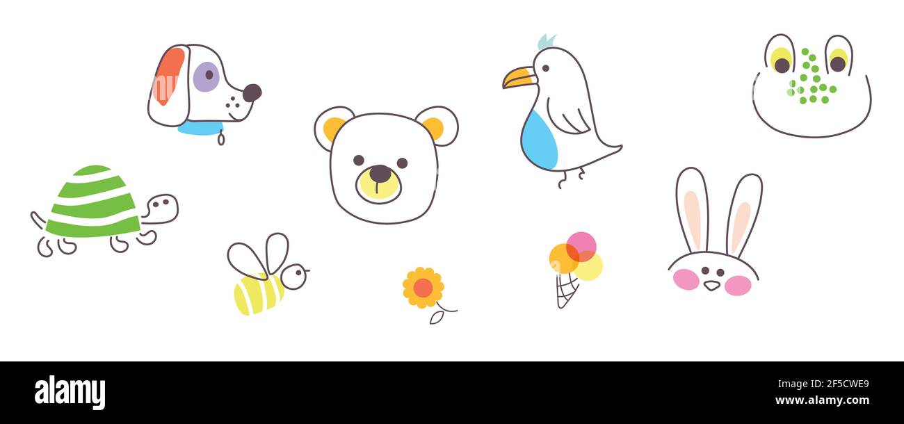 Illustration vectorielle des icônes d'animaux de compagnie mignons. Ensemble zoo Doodle. Illustration de Vecteur