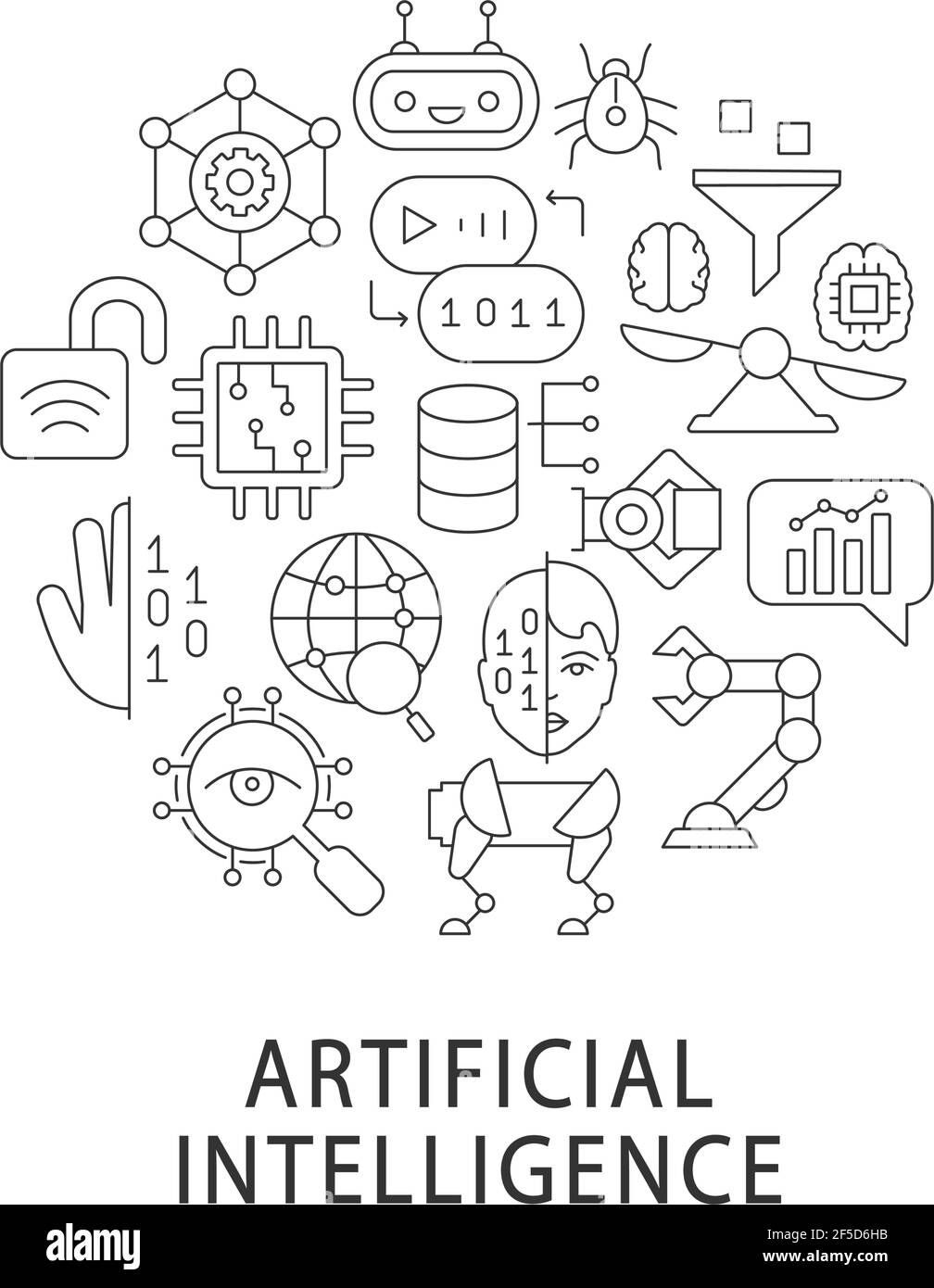 Conception linéaire abstraite de l'intelligence artificielle avec titre Illustration de Vecteur