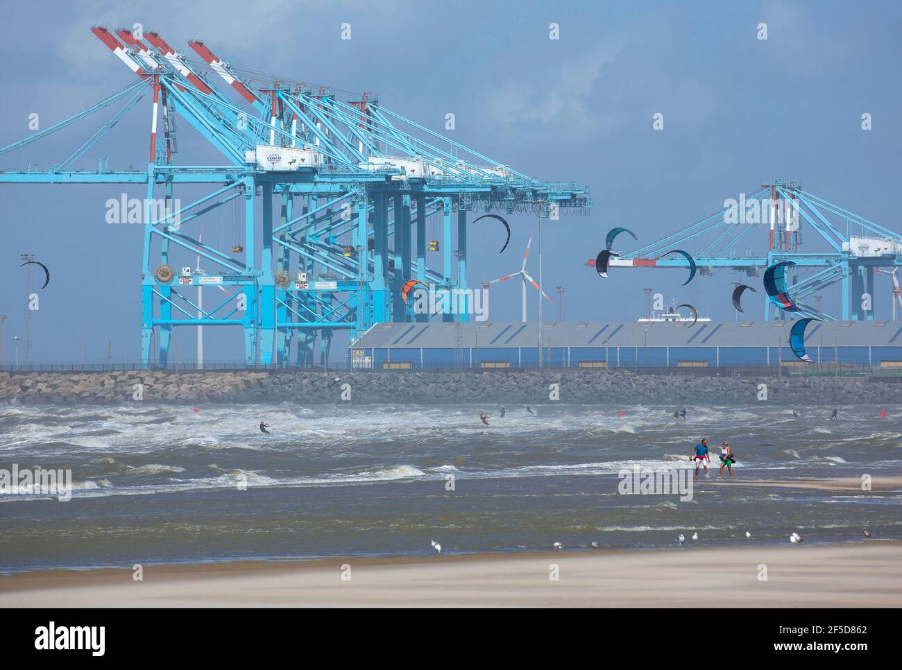 Kite surf à Zeebrugge, Belgique, Flandre Occidentale, Blankenberge Banque D'Images