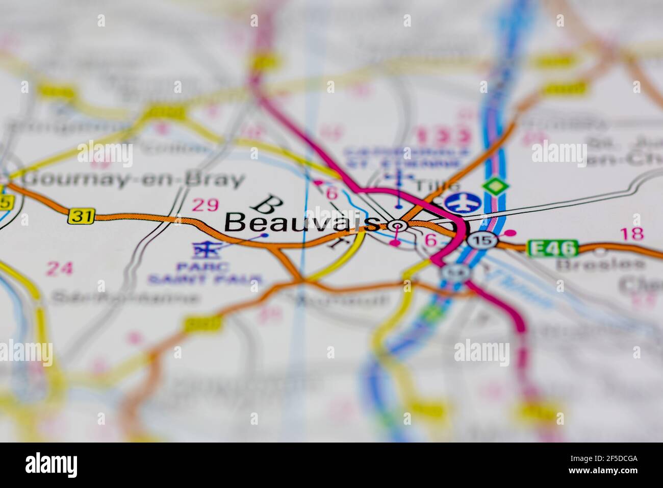 Beauvais et ses environs sont indiqués sur une carte de la géographie ou carte routière Banque D'Images