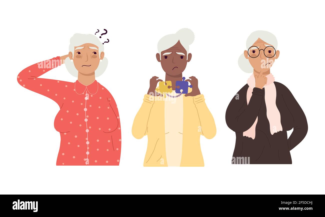 trois grands-mères avec des caractères alzheimer Illustration de Vecteur
