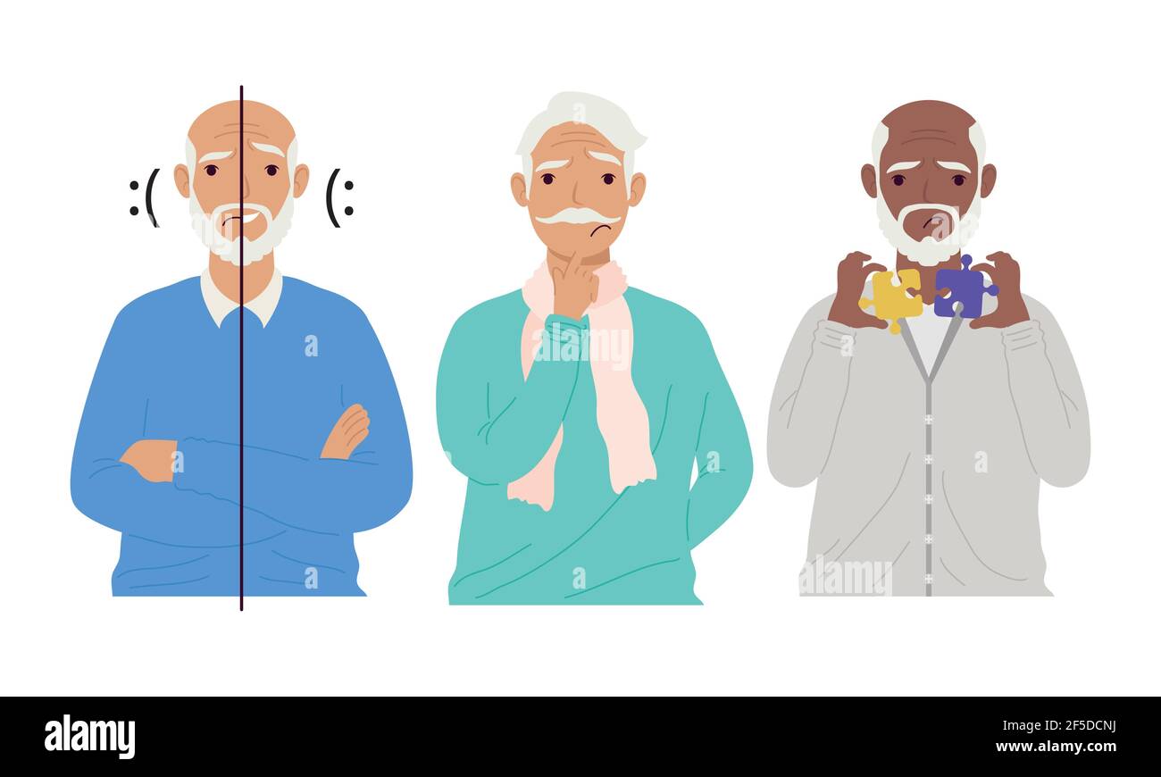 trois grands-pères souffrant de caractères alzheimer Illustration de Vecteur