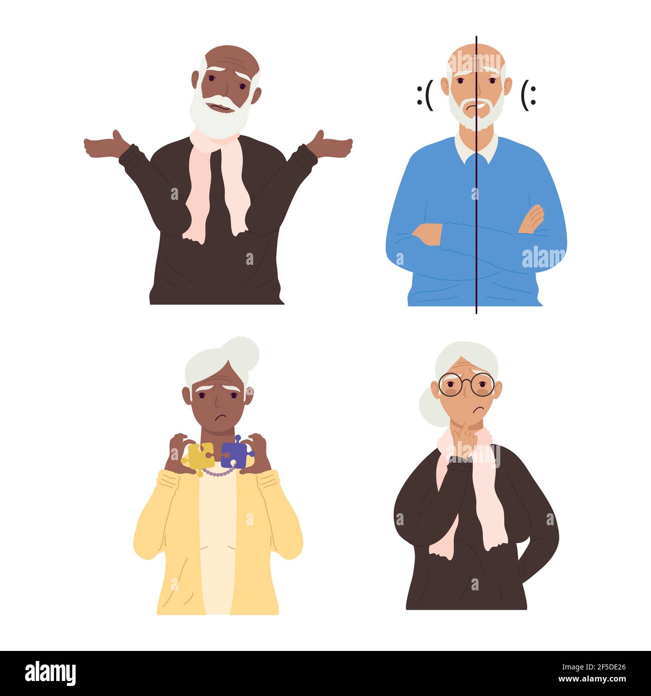 quatre caractères de patients âgés d'alzheimer Illustration de Vecteur