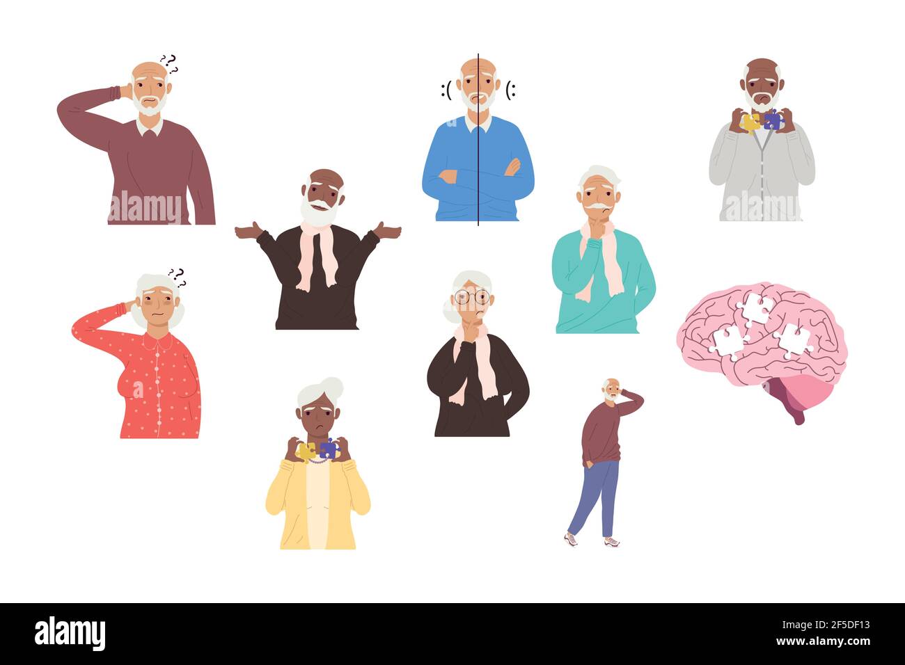 neuf caractères de patients âgés d'alzheimer Illustration de Vecteur
