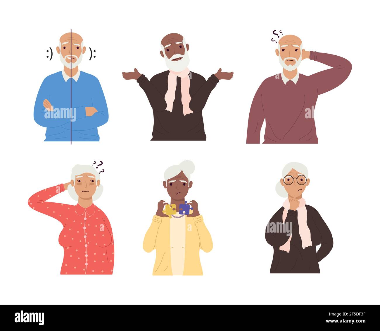 six caractères de patients âgés d'alzheimer Illustration de Vecteur