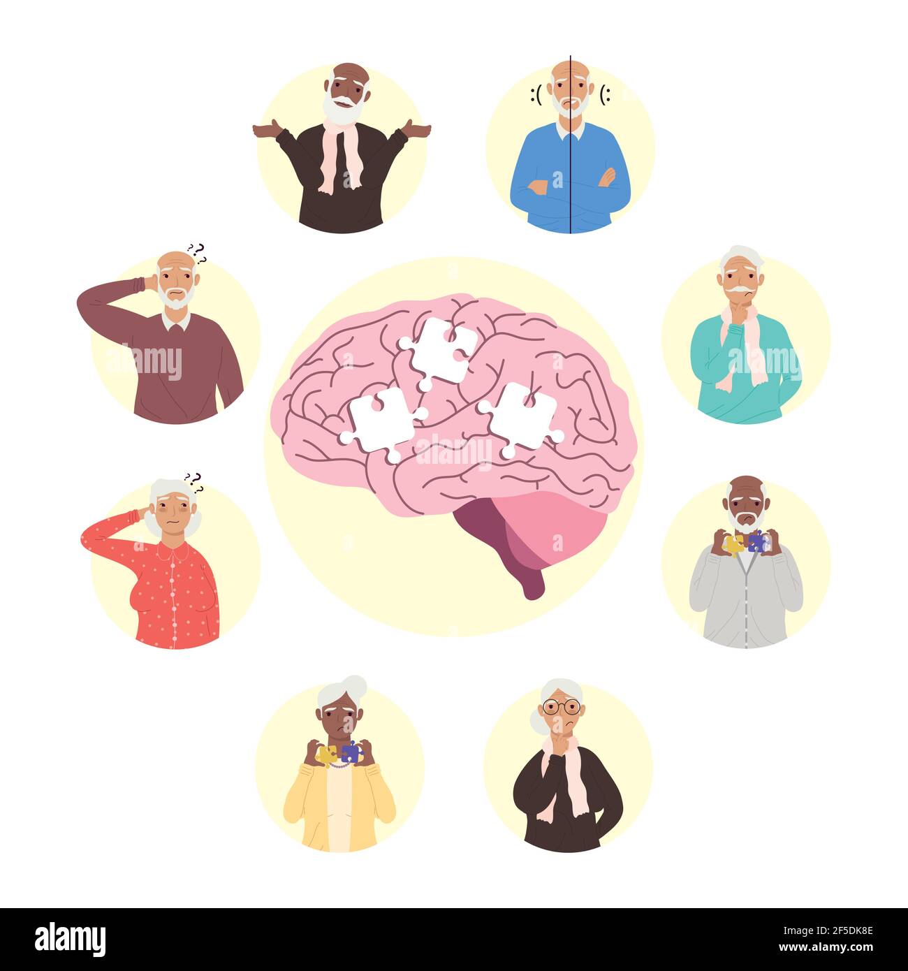 huit caractères de patients âgés d'alzheimer Illustration de Vecteur