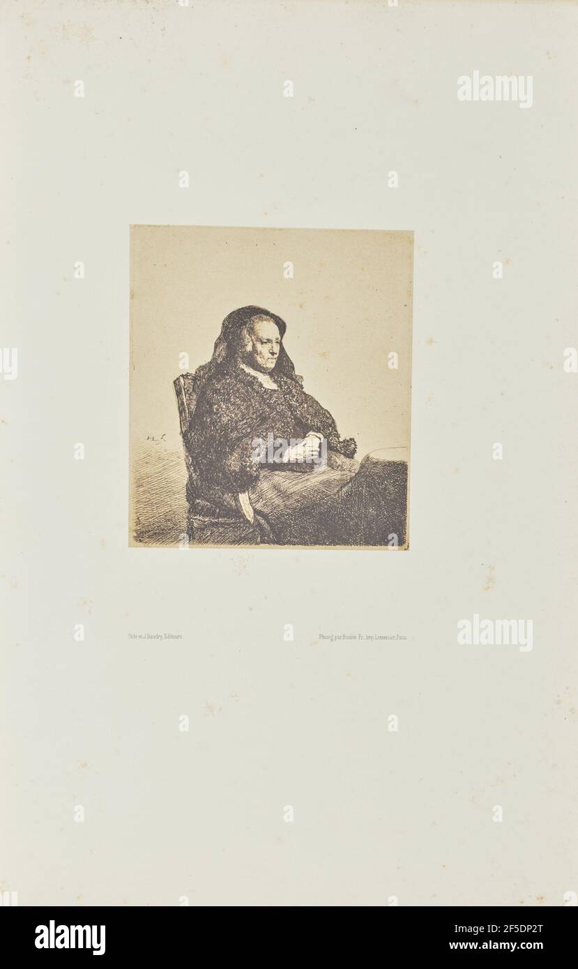 La mère de l'artiste assise à une table, regardant à droite : trois quarts de longueur. Bisson Frères (français, actif 1840 - 1864) Banque D'Images