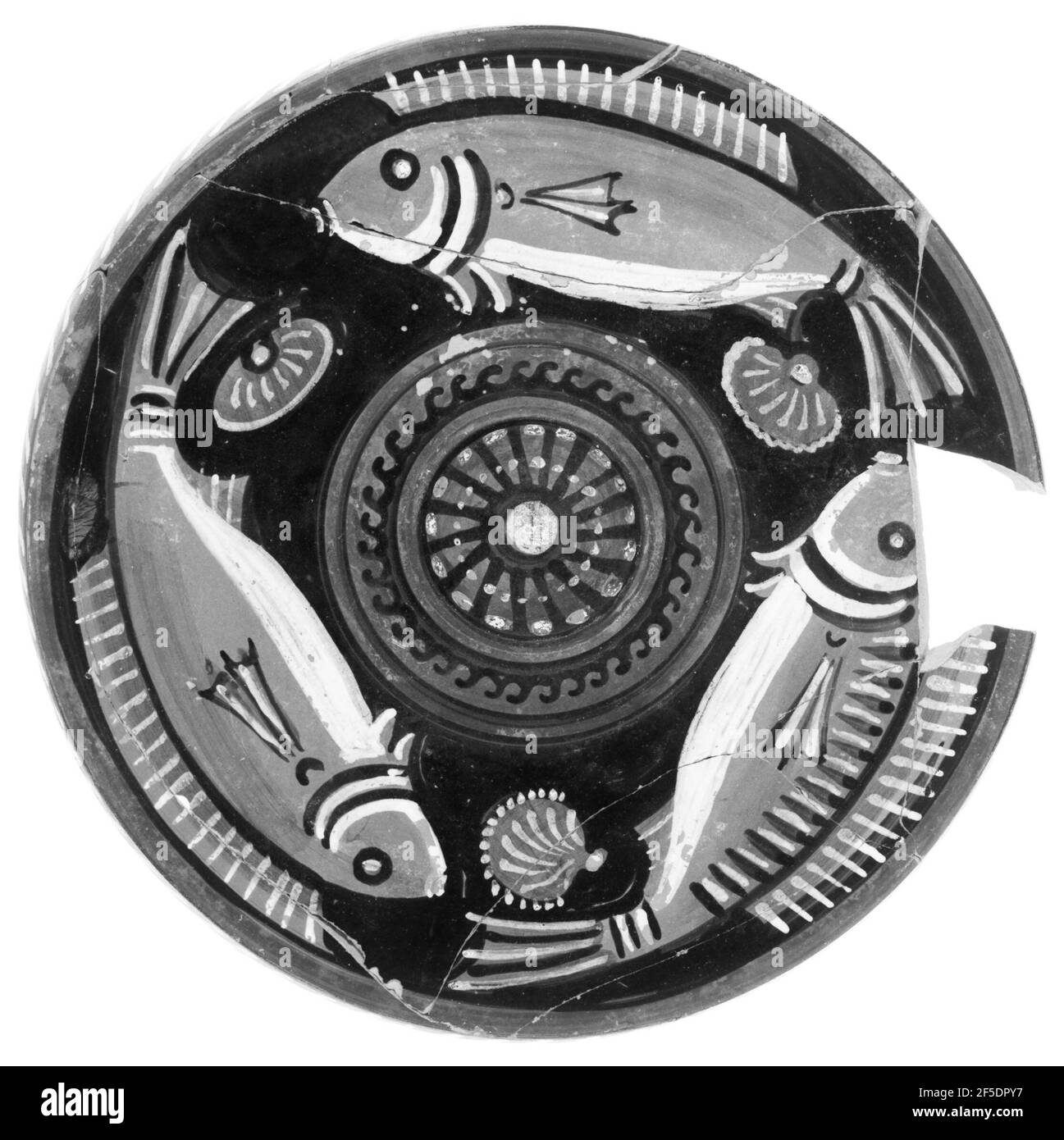 Assiette à poisson des Pouilles. Attribué au groupe Grasshopper (sud-italien (Apulian), actif de 330 à 310 av. J.-C.) Banque D'Images